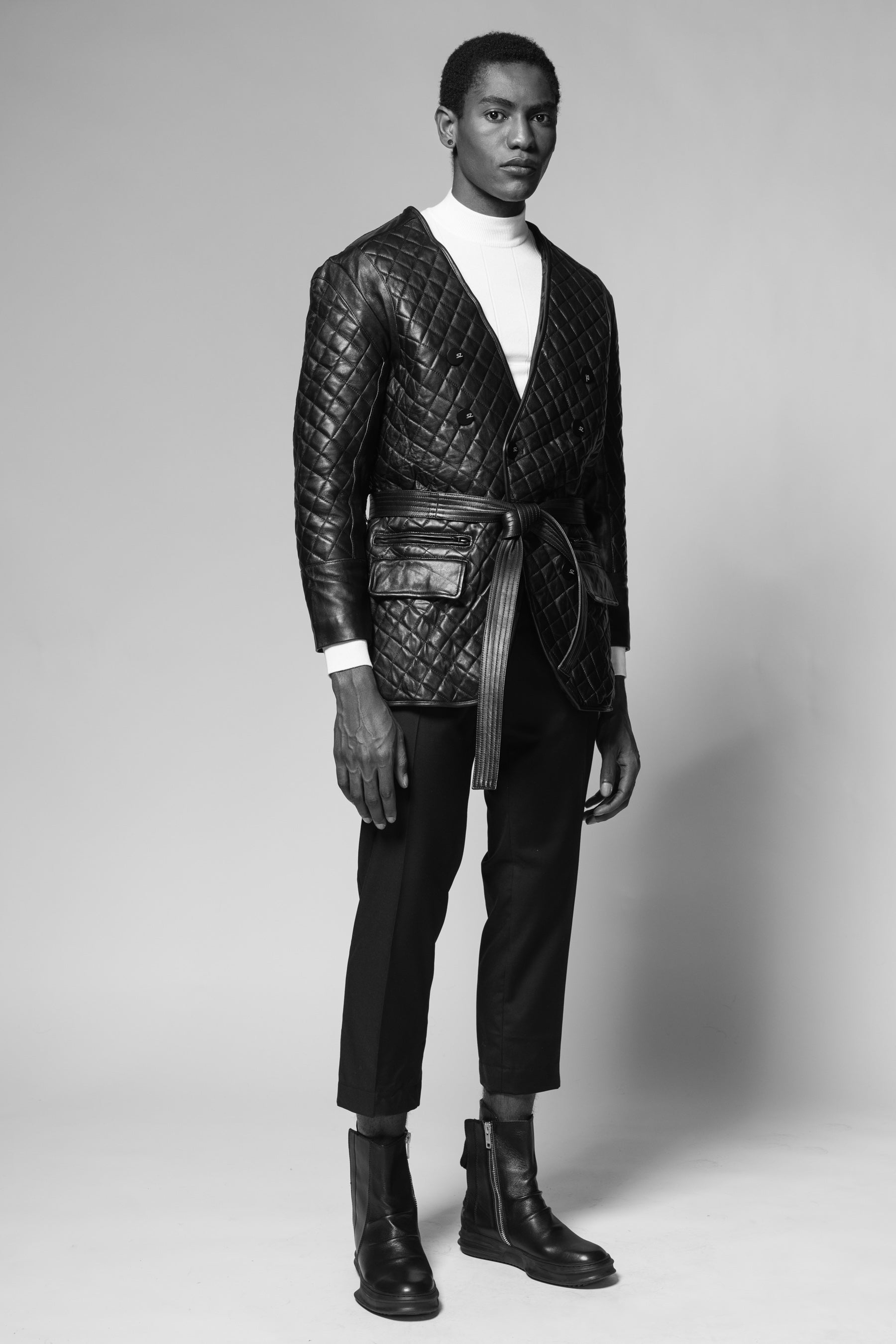 Men's Genuine Leather Checkered Jacket