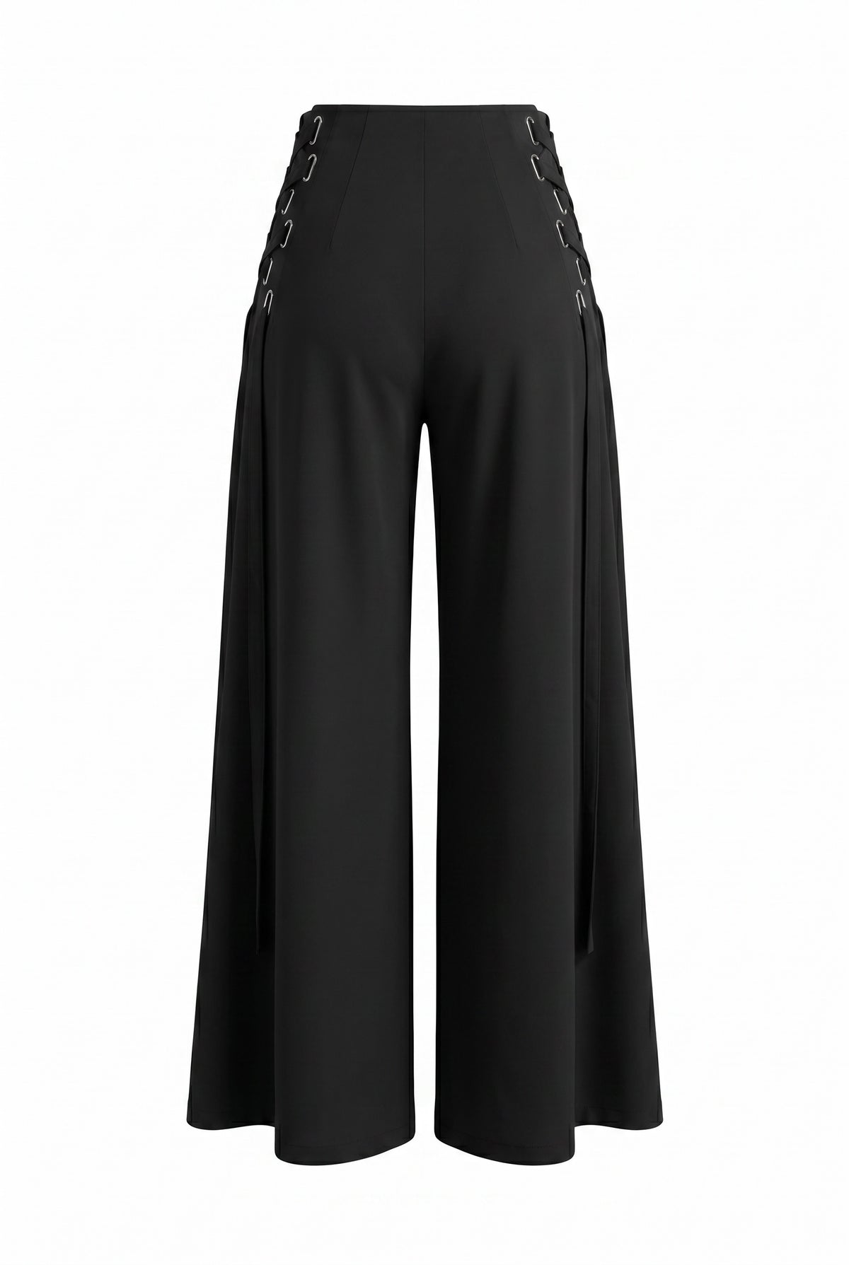 SZ Black wide-leg cropped trousers shown from the back on a plain white background.