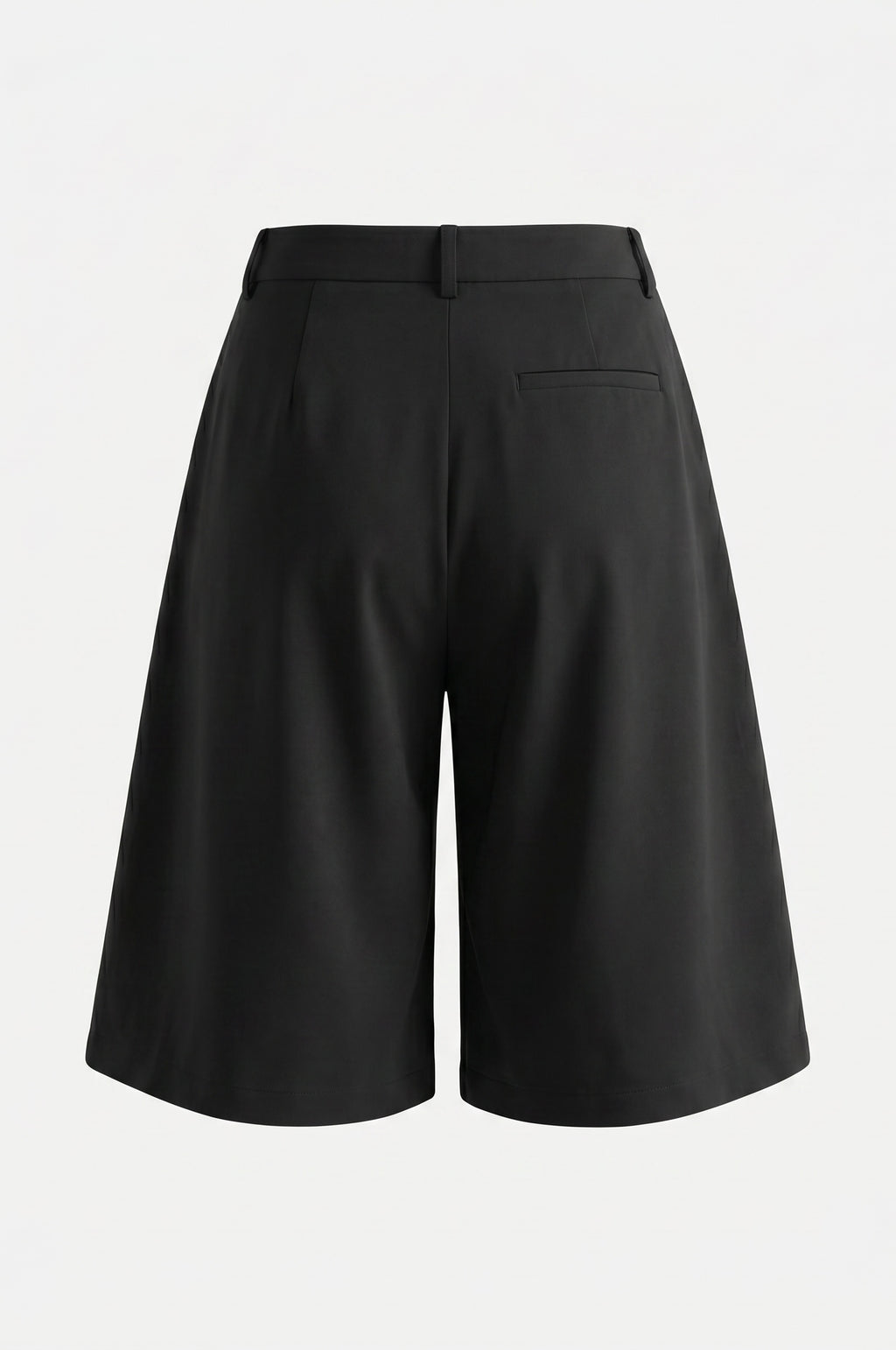 SZ Black wide-leg shorts with a high waist, shown from the back on a light gray background.