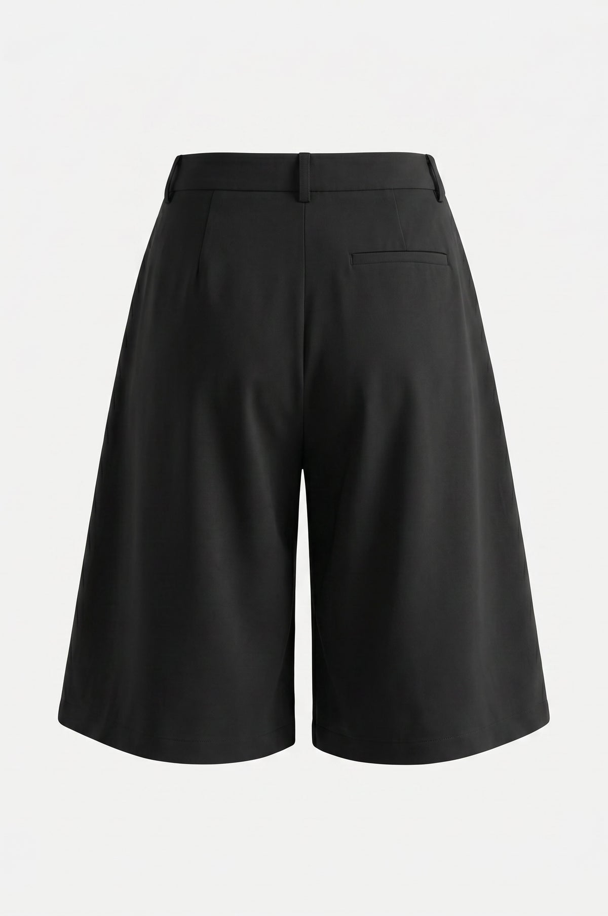 SZ Black wide-leg shorts with a high waist, shown from the back on a light gray background.