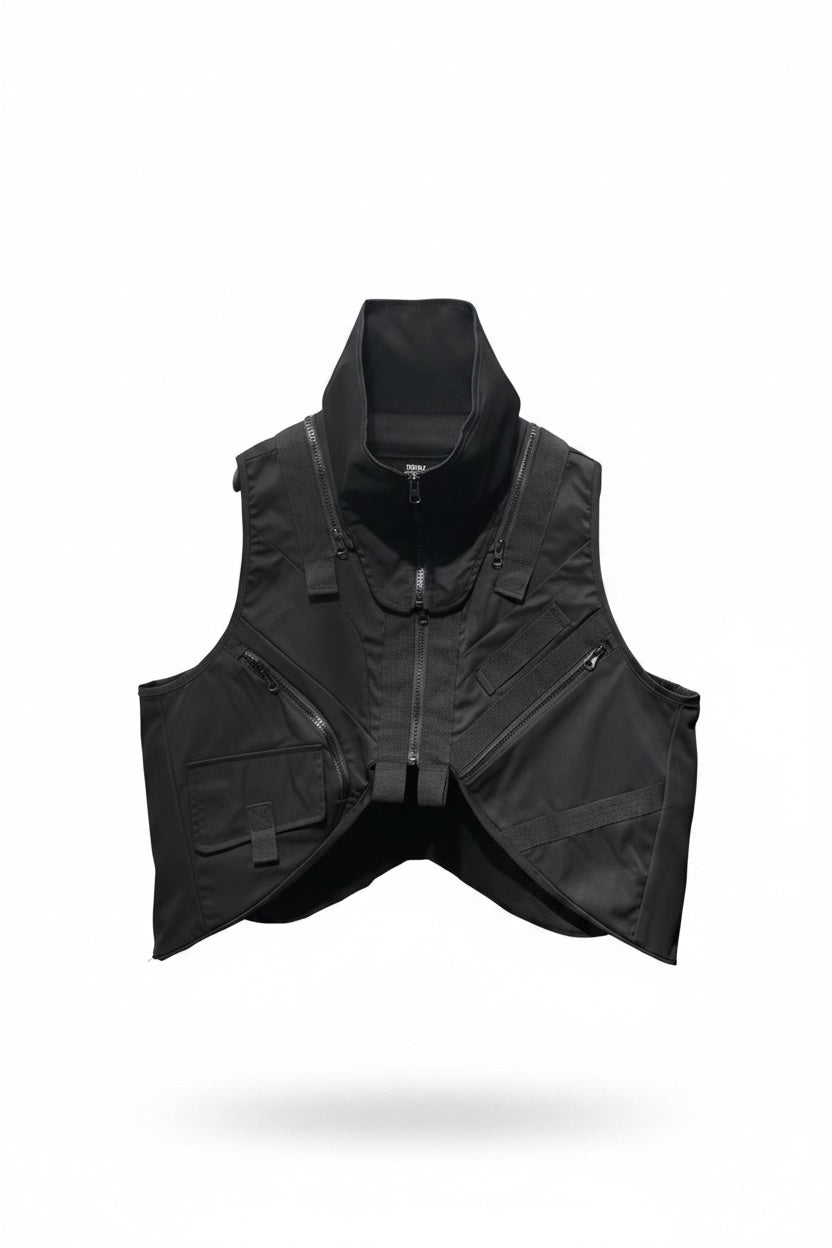 Black tactical vest on a white background