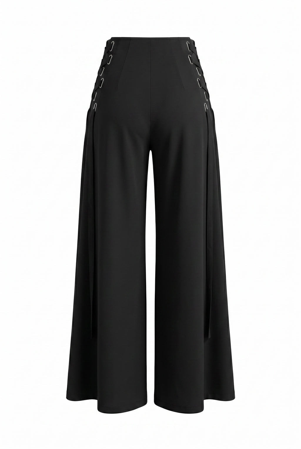 Black wide-leg cropped trousers shown from the back on a plain white background.