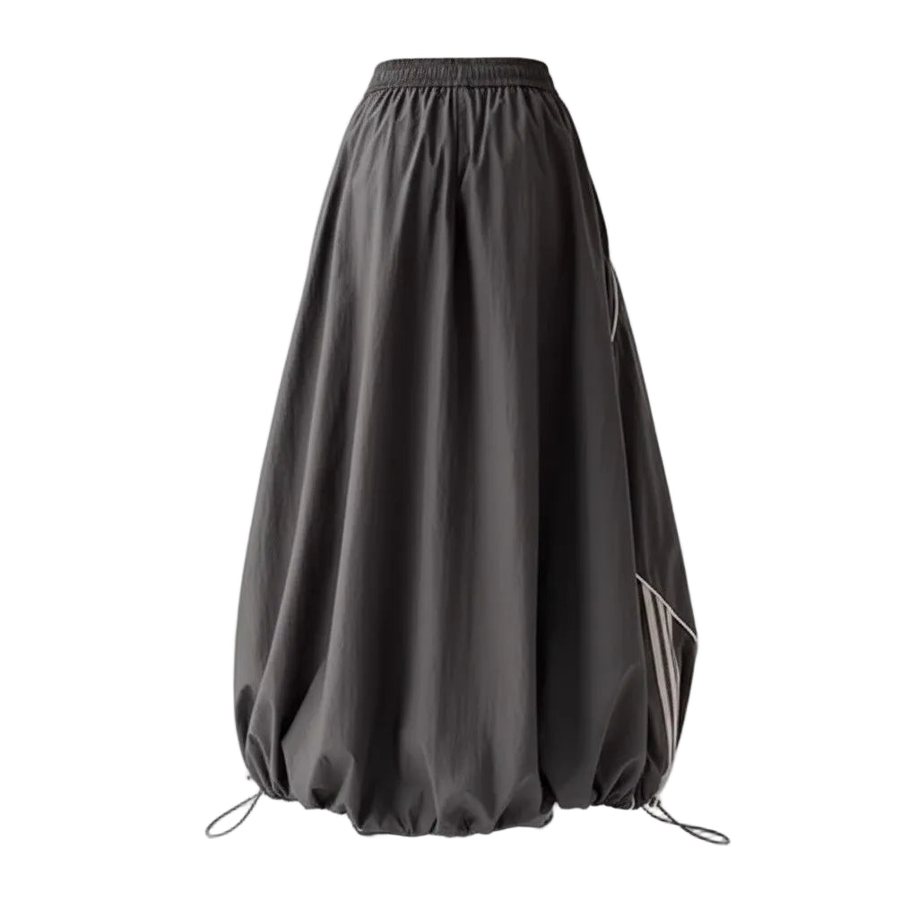 Dark gray drawstring bag on a light gray background