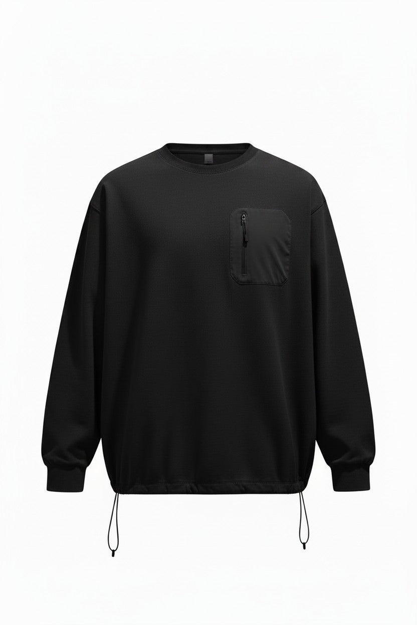 Black sweatshirt with a pocket on a white background