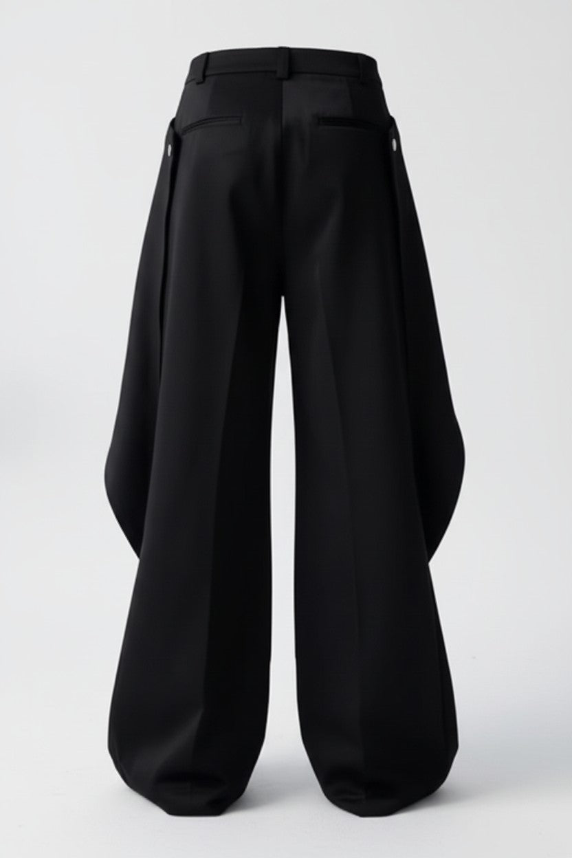 Black wide-leg pants on a white background