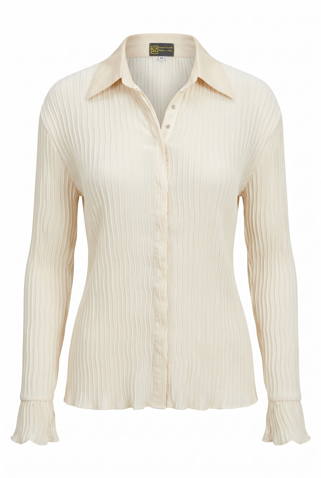Beige ribbed shirt on a white background