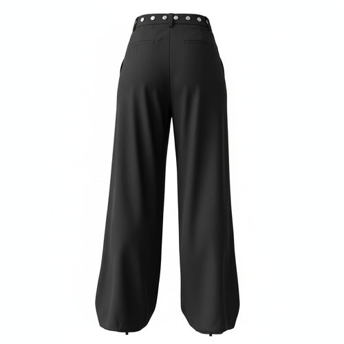 Black wide-leg pants with a belt on a white background