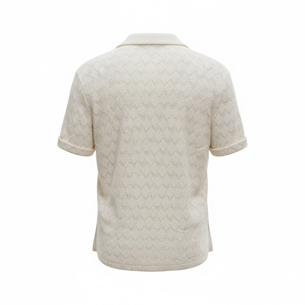 Beige textured polo shirt on a white background