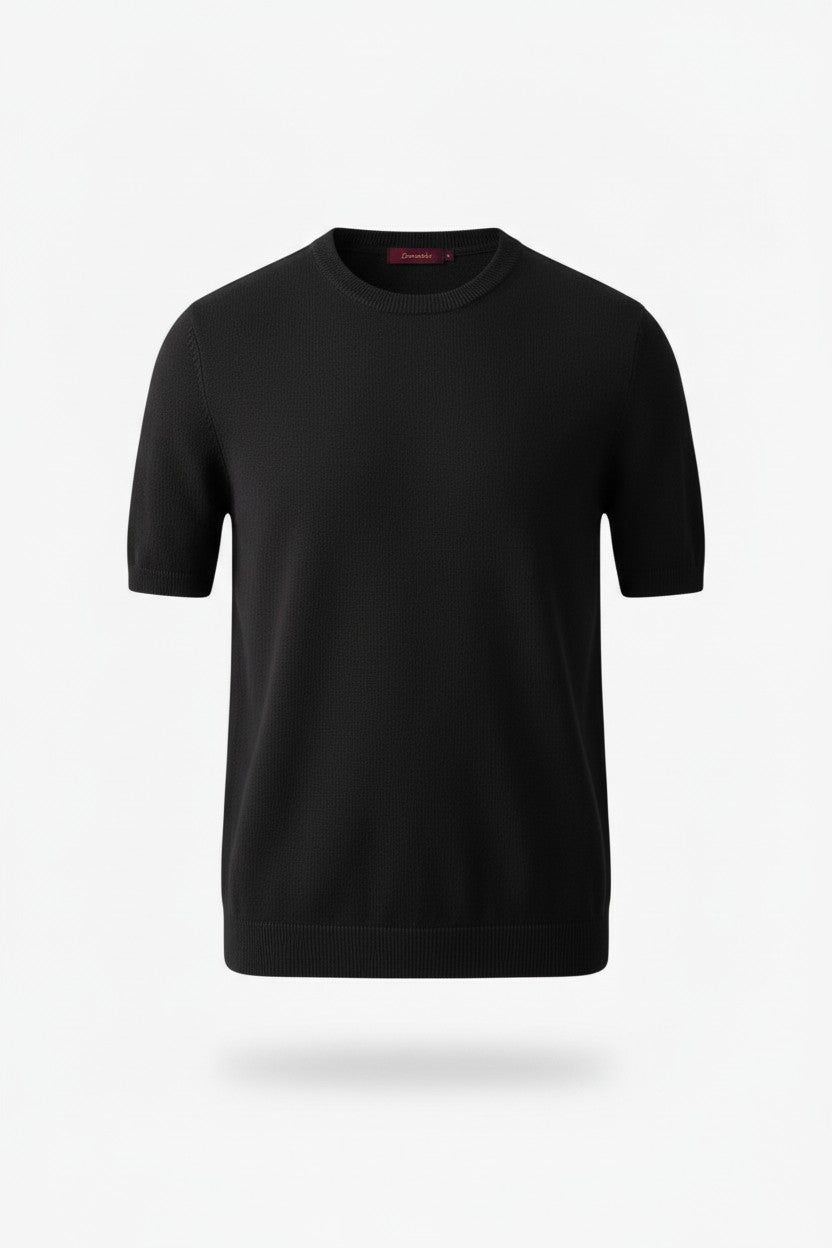 Black short-sleeve shirt on a white background