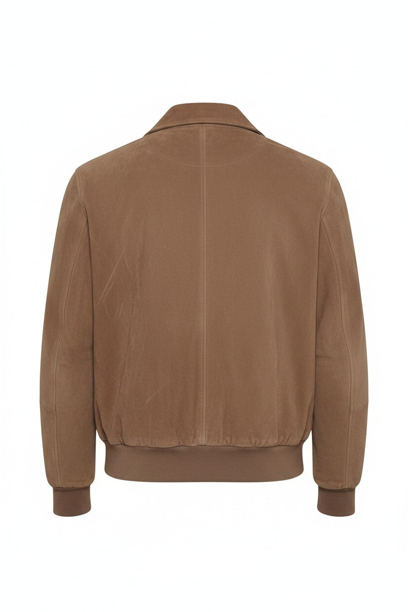 Brown leather jacket on a white background