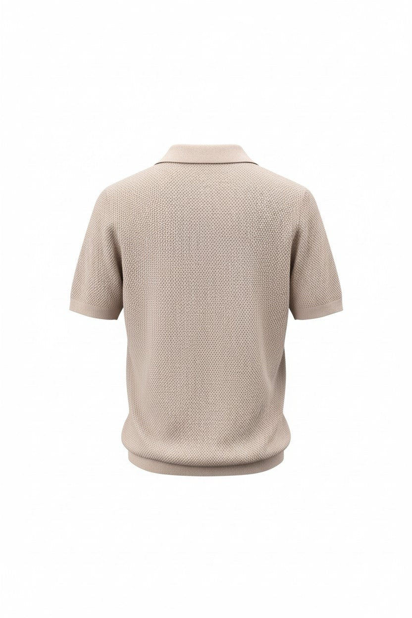 Beige short-sleeve polo shirt on a white background