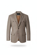 Brown blazer with a textured pattern on a white background