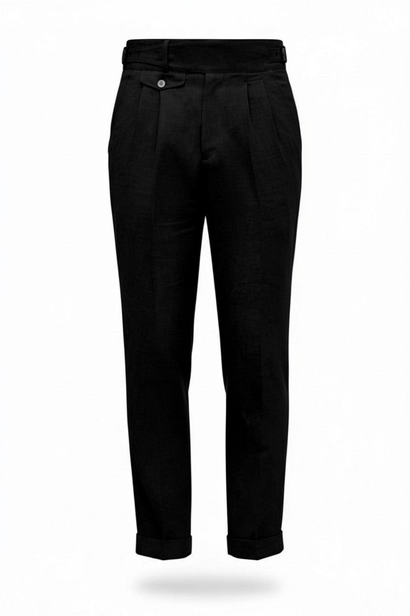 Black sweatpants with decorative patterns on a white background